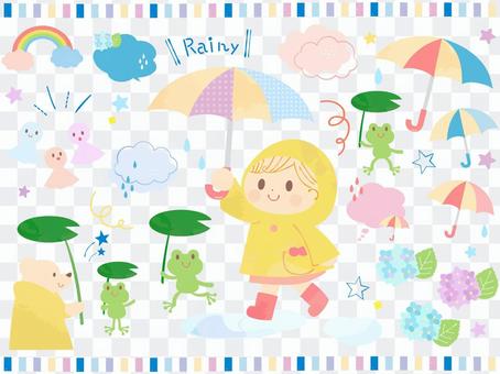 かわいい梅雨の子供とかえるのイラスト かわいい梅雨の子供とかえるのイラスト