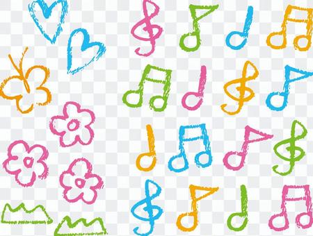 Crayon touch spring and musical notes colorful Crayon touch spring and musical notes colorful