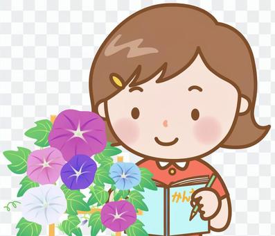 Girl: Observing morning glory Girl: Observing morning glory