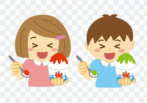 Children eating shaved ice No line Children eating shaved ice No line