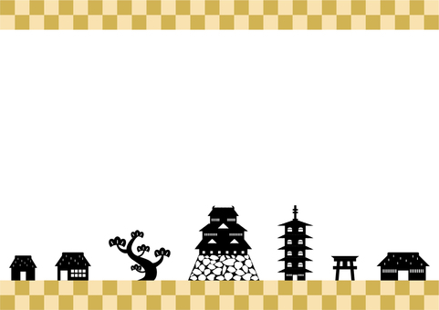 Castle town landscape checkered background Castle town landscape checkered background