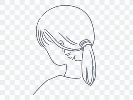 A woman in the back in an adult ponytail A woman in the back in an adult ponytail