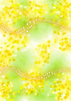 水彩風菜の花と五線譜の背景 水彩風菜の花と五線譜の背景