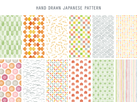 Watercolor-style hand-painted Japanese pattern set (autumn) Watercolor-style hand-painted Japanese pattern set (autumn)