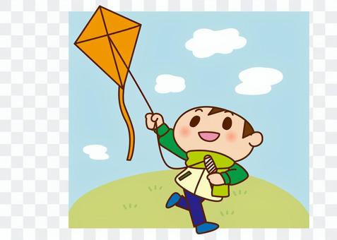 A boy kicking a kite A boy kicking a kite