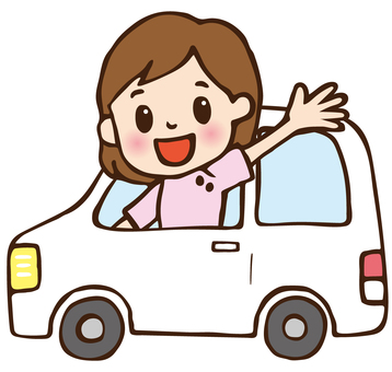 Female nurse heading for home-visit nursing in a car Female nurse heading for home-visit nursing in a car