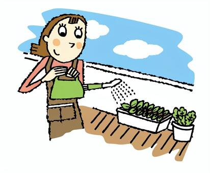 A woman who plays a family garden A woman who plays a family garden