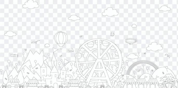 にぎやかな遊園地の塗り絵 線画 にぎやかな遊園地の塗り絵 線画