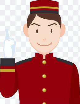 Hotel Man door boy finger pointing Hotel Man door boy finger pointing