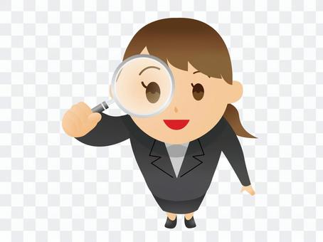 Business woman looking into the magnifying glass Business woman looking into the magnifying glass