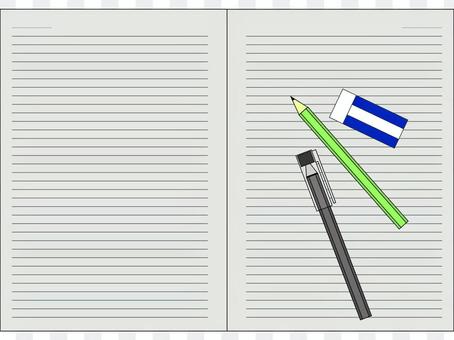 Cut writing instrument and note spread Cut writing instrument and note spread