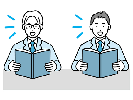 Male students reading textbooks aloud Male students reading textbooks aloud