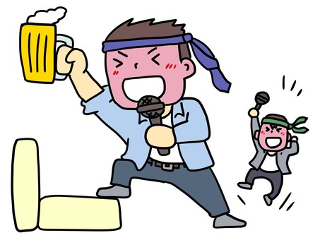 A businessman frolicking at karaoke A businessman frolicking at karaoke
