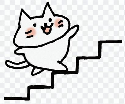 A cat going up the stairs A cat going up the stairs