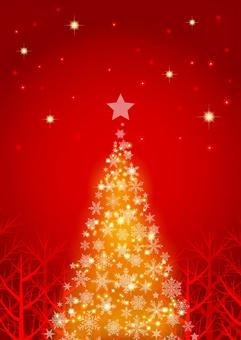 冬の森と星空のクリスマス背景赤タテ 冬の森と星空のクリスマス背景赤タテ