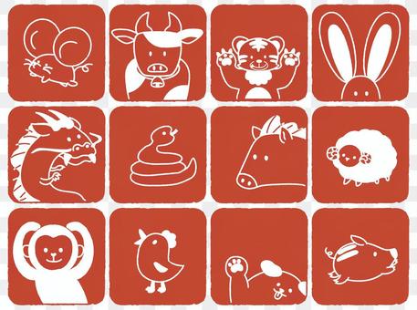 Illustration of loose zodiac signs * Hanko style Illustration of loose zodiac signs * Hanko style