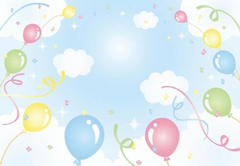 Sky and balloons and confetti and tape Sky and balloons and confetti and tape