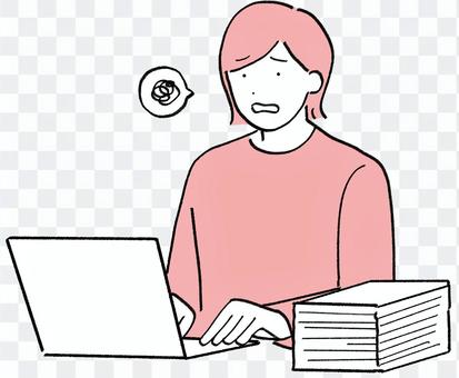 A woman in plain clothes who is busy working on a computer A woman in plain clothes who is busy working on a computer