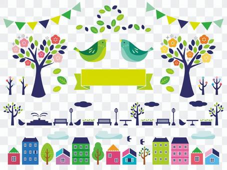Townscape and plants illustration Townscape and plants illustration