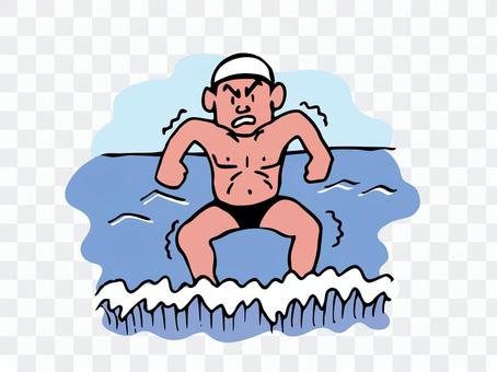 A man swimming in the cold A man swimming in the cold