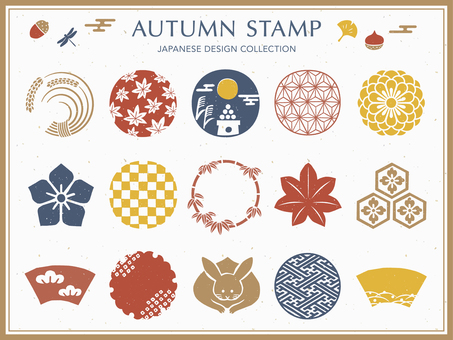 Autumn Japanese style symbol illustration and frame set Autumn Japanese style symbol illustration and frame set