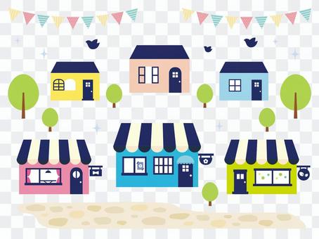 Illustration material of shops and townscape Illustration material of shops and townscape