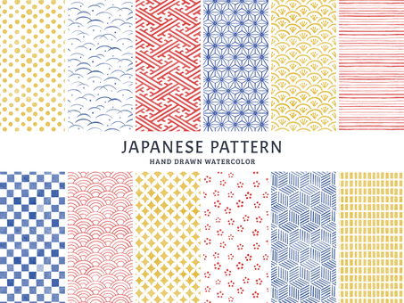 Hand-painted watercolor Japanese pattern set Hand-painted watercolor Japanese pattern set