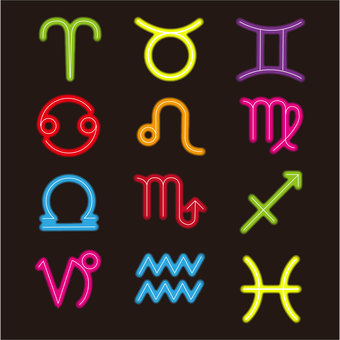 Neon-like glowing 12 constellation marks Neon-like glowing 12 constellation marks