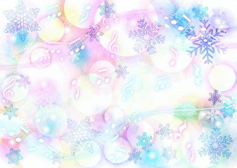 カラフルほわ雪の結晶と楽譜の背景ヨコ カラフルほわ雪の結晶と楽譜の背景ヨコ