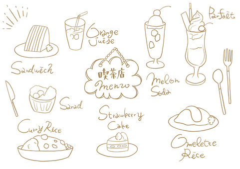 Coffee shop cooking set line drawing Coffee shop cooking set line drawing