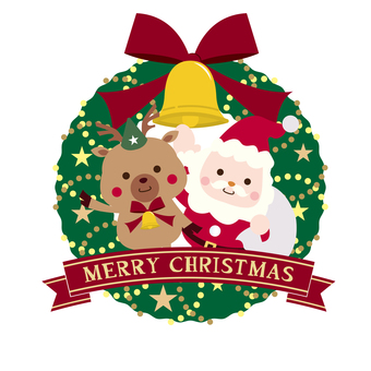 Cute Santa illustration of Christmas wreath Cute Santa illustration of Christmas wreath