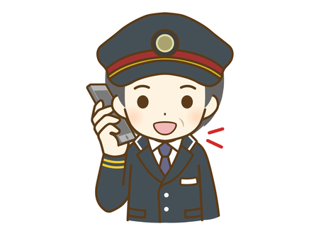 Middle-aged male station employee talking on the phone Middle-aged male station employee talking on the phone