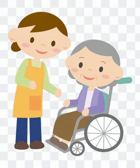 A woman riding a wheelchair and a woman to watch over A woman riding a wheelchair and a woman to watch over