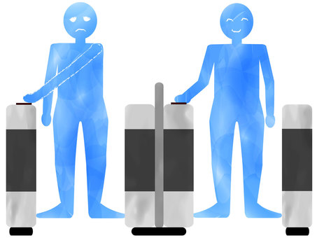 Right-handed automatic ticket gates are extremely inconvenient for left-handed people! Blue Right-handed automatic ticket gates are extremely inconvenient for left-handed people! Blue