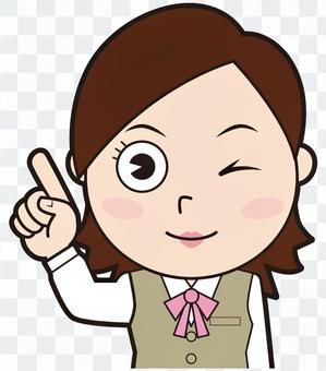 Pointing female employee (wink) Pointing female employee (wink)