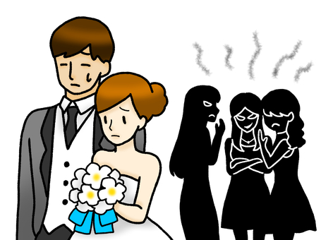 Shadowed illustration of the bride and groom who are said to be backbiting Shadowed illustration of the bride and groom who are said to be backbiting
