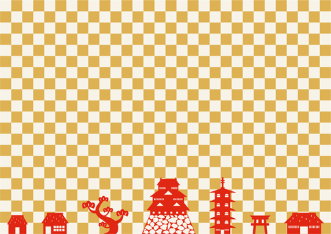 Castle town landscape checkered background Castle town landscape checkered background