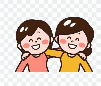 A woman holding friends and shoulders together A woman holding friends and shoulders together