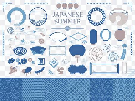 Japanese decorative frame and Japanese pattern (summer) Japanese decorative frame and Japanese pattern (summer)