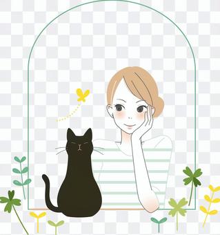 Adult girls and black cat's noodles Adult girls and black cat's noodles