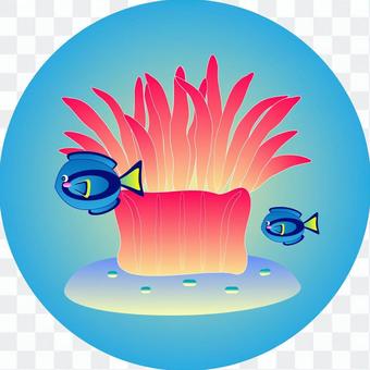 Sea anemone & blue tang icon Sea anemone & blue tang icon