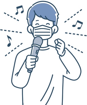 Men wearing karaoke masks and singing Men wearing karaoke masks and singing