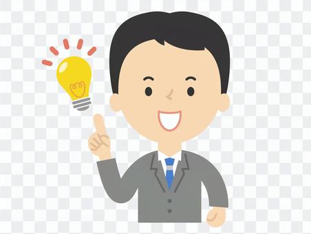 アイデアがひらめくスーツの男性 電球 アイデアがひらめくスーツの男性 電球