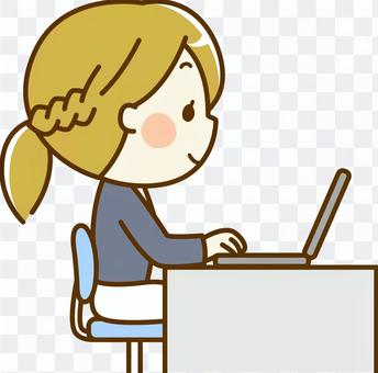 Woman working hard at desk work_PC Woman working hard at desk work_PC