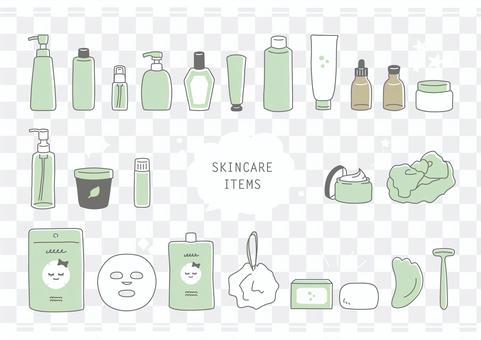 手描き風のスキンケアアイテムのイラスト 手描き風のスキンケアアイテムのイラスト
