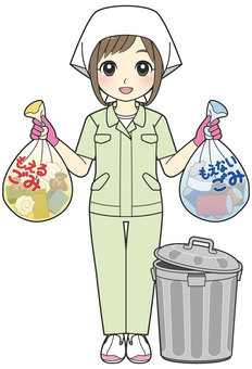A female cleaner who puts out trash A female cleaner who puts out trash