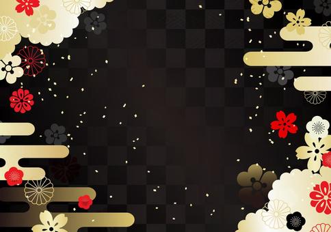 Japanese Pattern Golden Black Land Red Cherry Chrysanthemum Japanese Pattern Golden Black Land Red Cherry Chrysanthemum