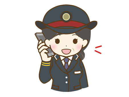 Middle-aged female station employee talking on the phone Middle-aged female station employee talking on the phone