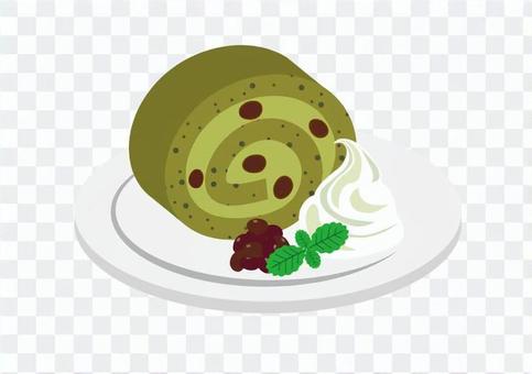 Roll cake with matcha red beans Roll cake with matcha red beans