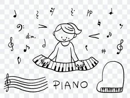 Hand-painted piano and musical notes Hand-painted piano and musical notes